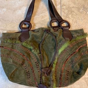 Green suede mixed media MAXX New York purse